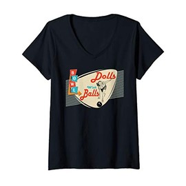 Womens Dolls with Balls Vintage Retro Matching Bowling team V-Neck T-Shirt
