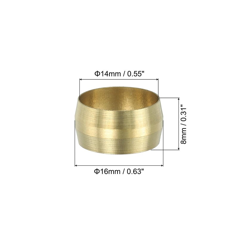 PATIKIL 14mm ID Brass Compression Sleeves, 10 Pieces Brass Compression