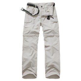 Mens Hiking Convertible Pants Quick Dry Zip Off Lightweight Cargo Fishing Work Pants Trousers with Belt,5506,Apricot,32,NEW1