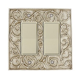 Meriville French Scroll 2 Rocker Wallplate, Double Switch Electrical Cover Plate, Weathered White