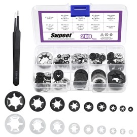 Swpeet Internal Tooth Star Lock Washers (Stainless Steel Tooth Lock Washers) with Tweezers Kit, M2 M2.5 M3 M4 M5 M6 M8 M10 M12 Spring Push On Locking Nuts Speed Clips Retaining Clips