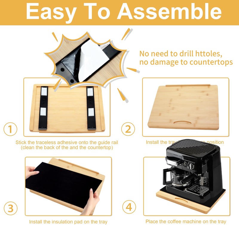 MinBoo Bamboo Appliance Slider,Sliding Tray for Coffee Maker, Kitchen Countertop
