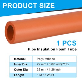 PATIKIL Pipe Insulation Foam Tube, 7/8" ID x 3.28Ft Foam Pipe Cover Foam Tubing for Handle Grip Support AC Unit Exercise Machine Roof Rack, Orange