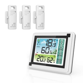 Digital Thermometer/Hygrometer, Indoor, Outdoor Sensor Included, LCD Large Screen, Color Screen, Easy to Read Backlight, Maximum Temperature and Humidity Display, Temperature Trend Display, Can Be Placed Only, Includes Magnet, Temperature Management, Cou