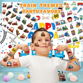 96 PCS Vintage Train Transportation Pre-Cut Temporary Tattoos for Kids | Super Cute Train Themed Birthday Party Favors, Supplies, Decorations, Fake Tattoo Stickers, School Rewards & Gifts Boys & Girls