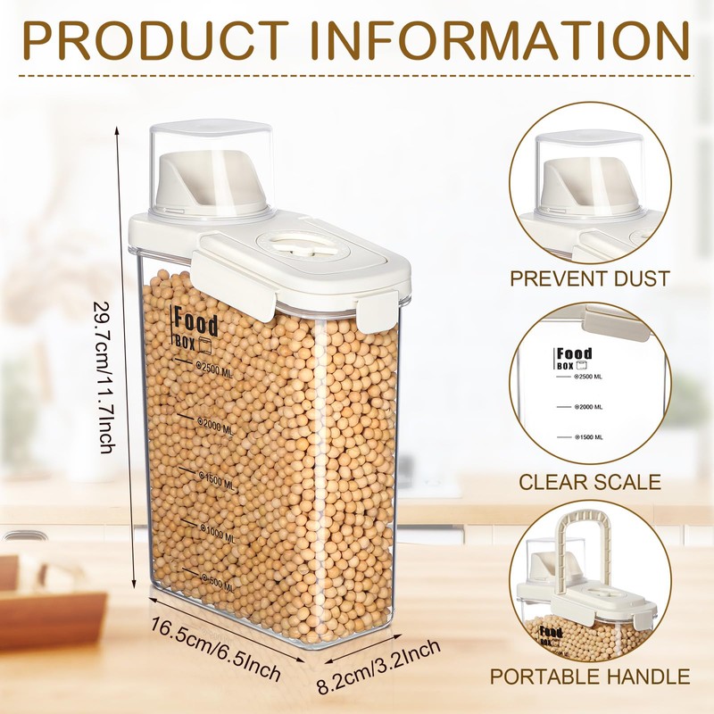 Blushtier 4 PCS Cereal Containers Storage 2.8L Airtight Large Dry