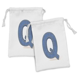 Ambesonne Monogram Fabric Pouch Set of 2, Conceptual Font Design Denim Pattern Texture Image Shape of Capital Monograms, Small Drawstring Bag for Toiletries Masks and Favors, 9" x 6", Blue Yellow