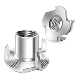 50Pcs 3/8"-16 T Nuts, 304 Stainless Steel T-nut, Four-jaw 3/8-16 Nut for Wood, 3/8 Nuts Home Hotel Outdoor Threaded Insertion, Polish Finish Hardware Nuts by Mywish