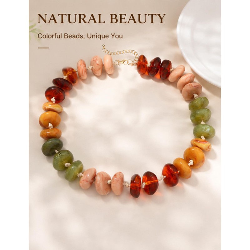 zocare Chunky Resin Statement Necklace for Women,Colorful Beaded Necklace