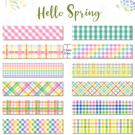 12 Rolls Plaid Washi Tape Set, Colorful Pastel Buffalo Plaid Checkered Masking Decorative Self Adhesive Tapes for DIY Craft Scrapbook Journals Envelope Gift Wrapping 16.4FT