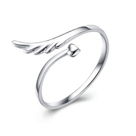 Angel Wing Simple Open Rings Band Sterling Silver Adjustable Finger Toe Ring Wedding Promise Band for Women Girls
