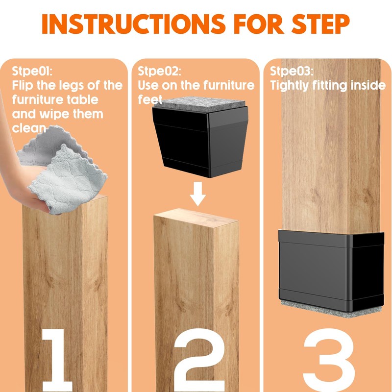 Rectangle Chair Leg Protectors for Hardwood Floors,Black,0.75 x 1.5