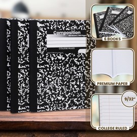 Bulk Composition Notebooks, College Ruled Paper Writing Journals, Marble Cover College Ruled Composition Books, 100 Sheets, School Notebooks, School Supply Notebooks, Student Journal Notebooks Bulk, School & Office Supplies - College Ruled- 6 Pack