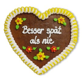 Gingerbread Heart 23 cm with Saying "Besser spät als nie" | Heart Decoration with Saying | Beautiful Wall Sayings & Wall Decoration | Sayings for the Wall | Gingerbread Hearts Cheap Order from