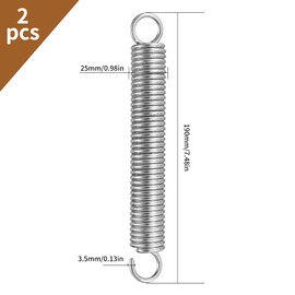Pack of 2 190 mm tension springs with hooks, compression spring assortment, tension springs with double hooks, steel spring spring for tent, caravan, awning, trampoline, mounting tension spring