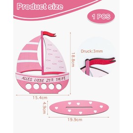 TPZORJX Christening Gifts Girls Pink - Alles Liebe zur Christening - Wooden Boat with Base - Money Gift for Christening - Christening Gift for Girls and Boys - D