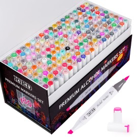 XIEED 180 Colors Alcohol Markers, Dual Tip Markers Set, Chisel & Brush Tip Alcohol-based Art Marker for Artists in Coloring