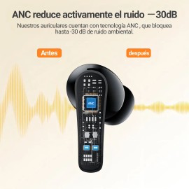 Audífonos inalámbricos bluetooth Occiam P91 In Ears Color Negro - Doble Micrófono Cancelación Ruido, 60H Total Playtime, 13mm Drivers HIFI, ANC 30dB, 45ms Latencia Baja, Carga Rápida 10min