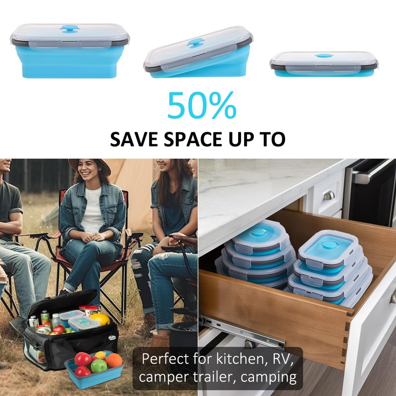 Annaklin 8 Pack Collapsible Food Storage Containers with Lids, Silicone