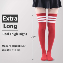 MK MEIKAN Red Knee High Socks, Thigh Highs Over theKnee Socks Colored Tights for Women Girls Tall Tube Socks Stripes 1 Pair Red & White Striped