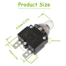 EPLZON 3A Manual Reset Push Button Circuit Breaker 125/250V AC 32V DC Generator Circuit Breaker with Crimp terminals and Waterproof caps kit(Pack of 5pcs)