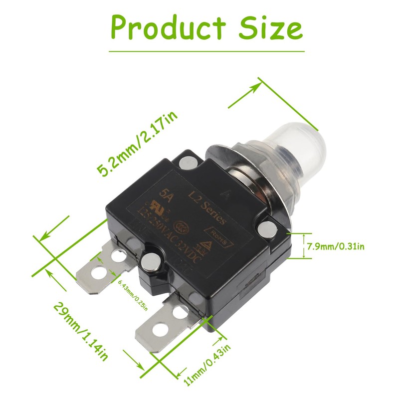 EPLZON 3A Manual Reset Push Button Circuit Breaker 125/250V AC