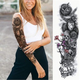 EROSPA® Temporary Tattoo Sheet - Skull / Roses / Compass - Upper Arm / Forearm - Women / Men Waterproof