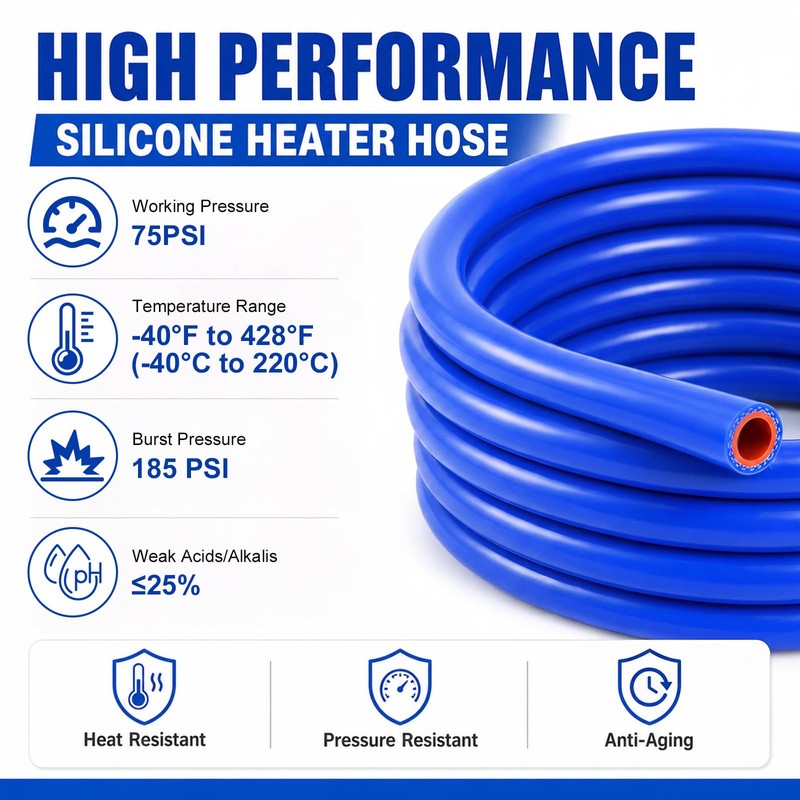 5/8" ID Silicone Heater Hose 5ft, 5 Clamps 10 Zip