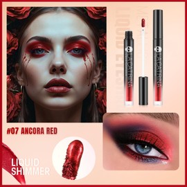 Red Liquid Metallic Eyeshadow, Shimmer Eyeliner Glitter Eye Shadow Shiny High Pigment Quick-Dry Waterproof Long-Lasting One Swipe Coverage Sparkly Eye Makeup for Women & Girls Multi-dimensional Finish