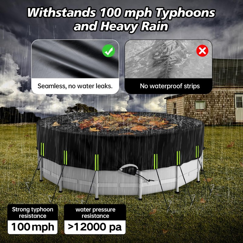 18 Ft Round Pool Cover with Reflective Strips Quick Tightening