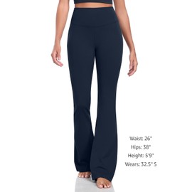 HeyNuts Harmony Flare Leggings for Women, High Waisted Tummy Control Bell Bottom Leggings Wide Leg Bootcut Yoga Pants Athletic Compression Buttery Soft Lounge Pants 32.5" True Navy M(8/10)