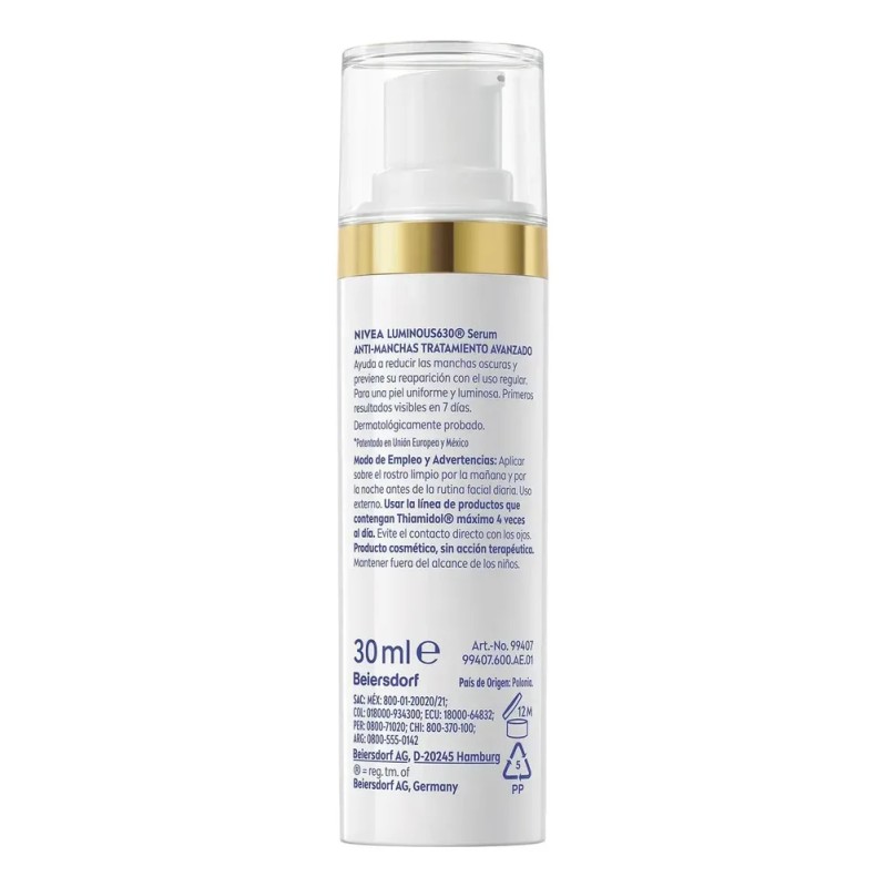Nivea Luminous630 Sérum Facial Antimanchas con Ácido Hialurónico, 30ml, Apto