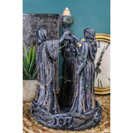 7"H Triple Goddess Maiden, Mother & Crone Backflow Incense Burner Home Decor