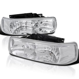 Spec-D Tuning Chrome Housing Clear Lens Headlights Compatible with 1999-2002 Chevy Silverado, 2000-2006 Tahoe Suburban, L+R Pair Head Light Lamp Assembly