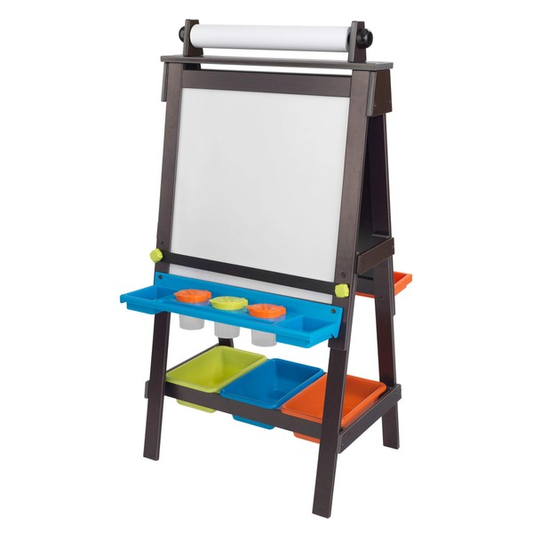 KidKraft Wooden Storage Easel with Dry Erase and Chalkboard Surfaces, Children's Art Furniture - Espresso, Gift for Ages 3+
