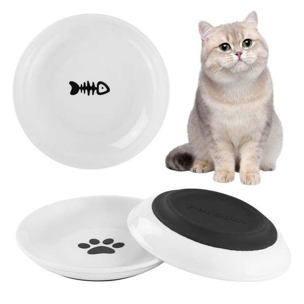 HAOYULUO Pack of 3 Cat Feeding Bowls, Ceramic with Non-Slip