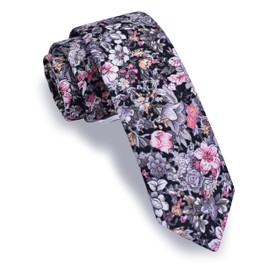 GUSLESON Fashion 2.4"（6cm） Floral Skinny Tie for Men Slim Flower Print Cotton Necktie for Wedding Party, Purple/Pink/Black, general