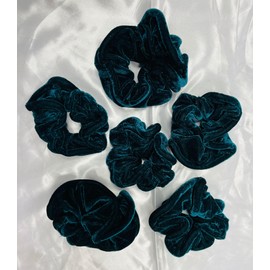 Needs & Wants® 6 Pack of Plain Velvet Scrunchie Bobble Hair Tie Hair Band Ponytail Holder Hair Styling Accessory (6, DARK GREEN)