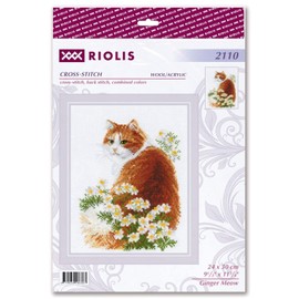 RIOLIS - Ginger Meow 2110, Cat Lovers Cat Cross Stitch Kits 9½" x 11¾", Cross Stitch Kits for Beginners & Advanced, Crossstitching Kits Adult, Counted Stitching Kits, Cat Embroidery Kit