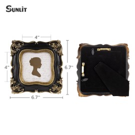 Sunlit Vintage Picture Frame 4x4 Inch, Luxury Antique Square Photo Frames with Glass Front, Photo Display, Tabletop Wall Hanging, Gift Ideas, Black and Gold
