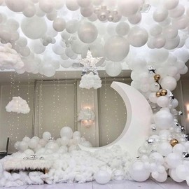 PartyWoo White Foil Balloons, 6 pcs 22 Inch Round Foil Balloons, Giant 4D Foil Balloons and Ribbon, Large Mylar Balloons, Balloons for Birthday Decorations, Wedding Decorations, Party Decorations