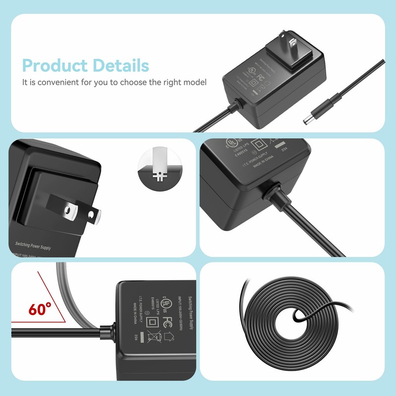 SLLEA 5ft UL 12V 2A-3A AC Adapter Charger for CASIO