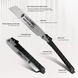 HAUTMEC Folding Japanese Pull Saw, 9-Inch Hand Wood Saw with SK5 Blade, 17TPI Sharp Trapezoid Teeth, Dual Cutting Angle, Pro Handsaw for Fine & Fast Cuts – HT0312