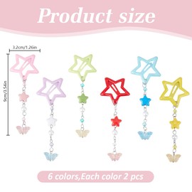 DELORIGIN 12PCS Star Hair Clips 2000s Alloy Barrettes Non Slip Metal Colorful Star Hairclips Acrylic Butterfly Pearl Charms Small Hair Accessories for Women