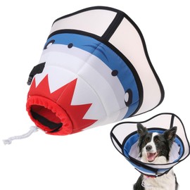 SCENEREAL Dog Cone for Dogs After Surgery, Adjustable Cone Collar Alternative to Stop Licking for Wound Care, Spay, Neuter, Soft Recovery Cone E-Collar Neck Collar for M L Size Dogs, Shark L