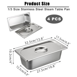BSTKEY 4-Pack Stainless Steel Steam Table Pans with Lids, 3-5/8" Depth, Stackable Commercial Restaurant Buffet Party Supplies