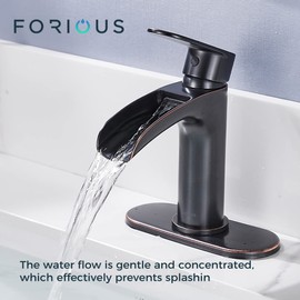 FORIOUS Oil Rubbed Bronze Bathroom Faucet Single Hole, Single Handle Waterfall Bathroom Sink Faucet 1 or 3 Hole with Metal Pop Up Drain and Hose for Vanity RV Restroom