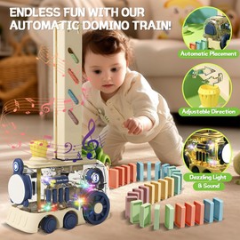 ROHSCE Domino Train Toy, 80 PCS Kids Games Automatic Dominos Set, STEM Montessori Toys for 3 Year Old, Colorful Lights & Music Creative Gifts for Boys Girls Autistic Age 3 4 5 6+