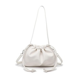 Shoulder Crossbody Bags for Women, Pleated Drawstring Handbag Hobo Crossbody Bucket Purses (White)