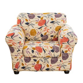 Lamberia Printed Sofa Cover High Stretch Sofa Slipcovers 2 Piece Armchair Slipcover with One Separate Cushion Cover Elastic Bottom Floral Pattern (Vine Flower, Armchair)